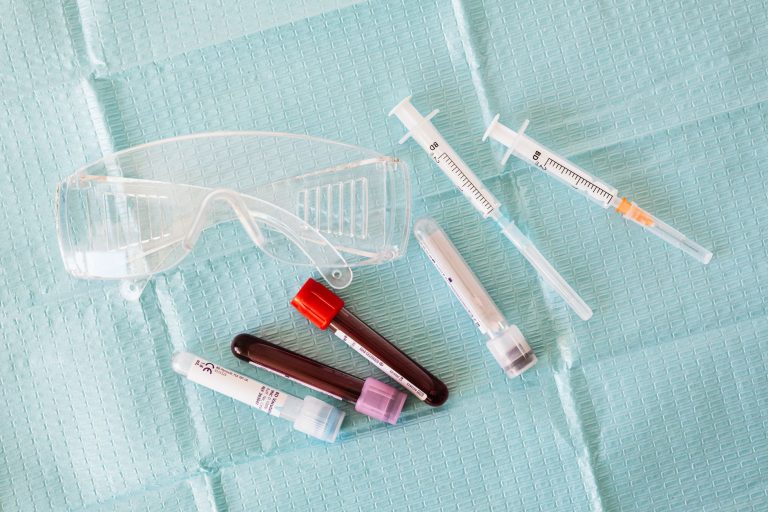 Sample tubes, syringes and protective glasses